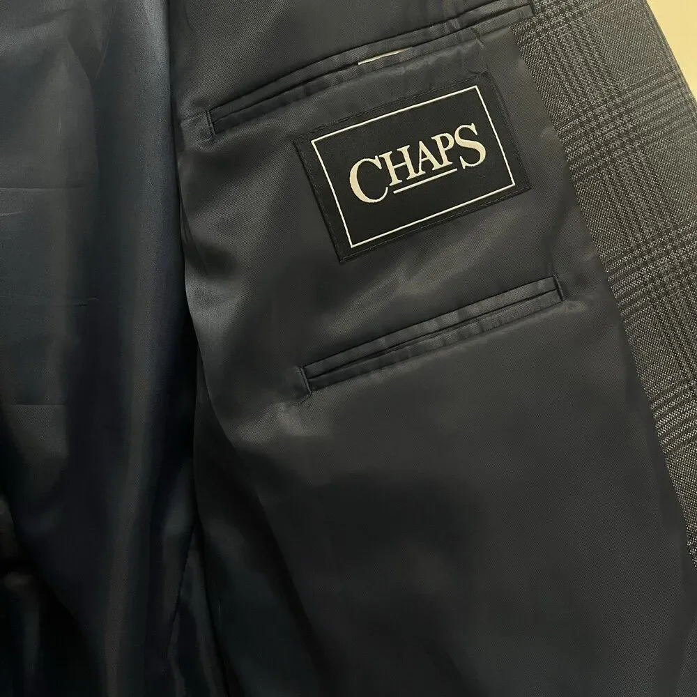 Chaps Blue Glen Plaid Notched Lapel Blazer Sport Coat 2 Button Size 48L